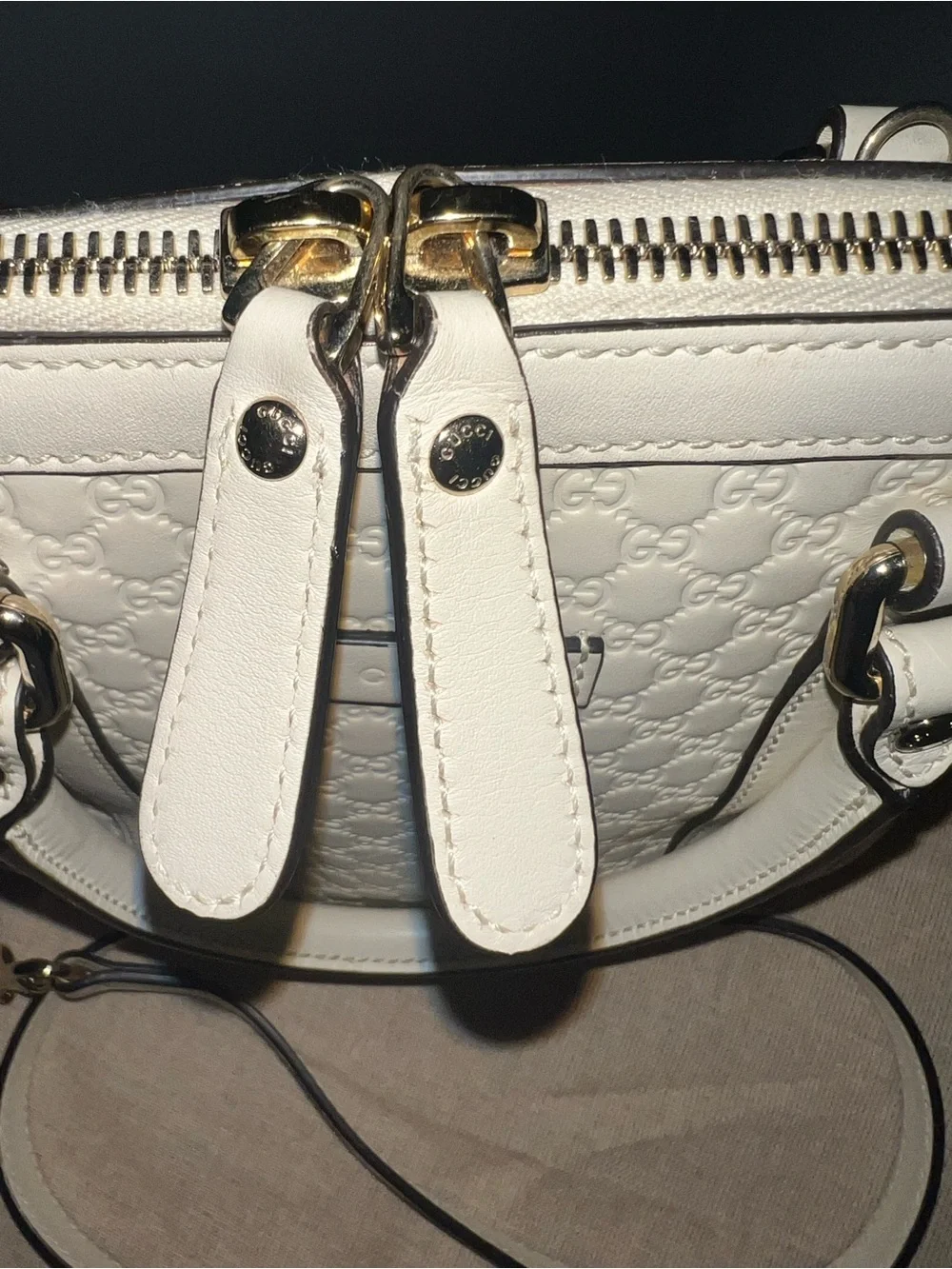 Gucci White Embossed Leather Satchel with Detachable Strap
